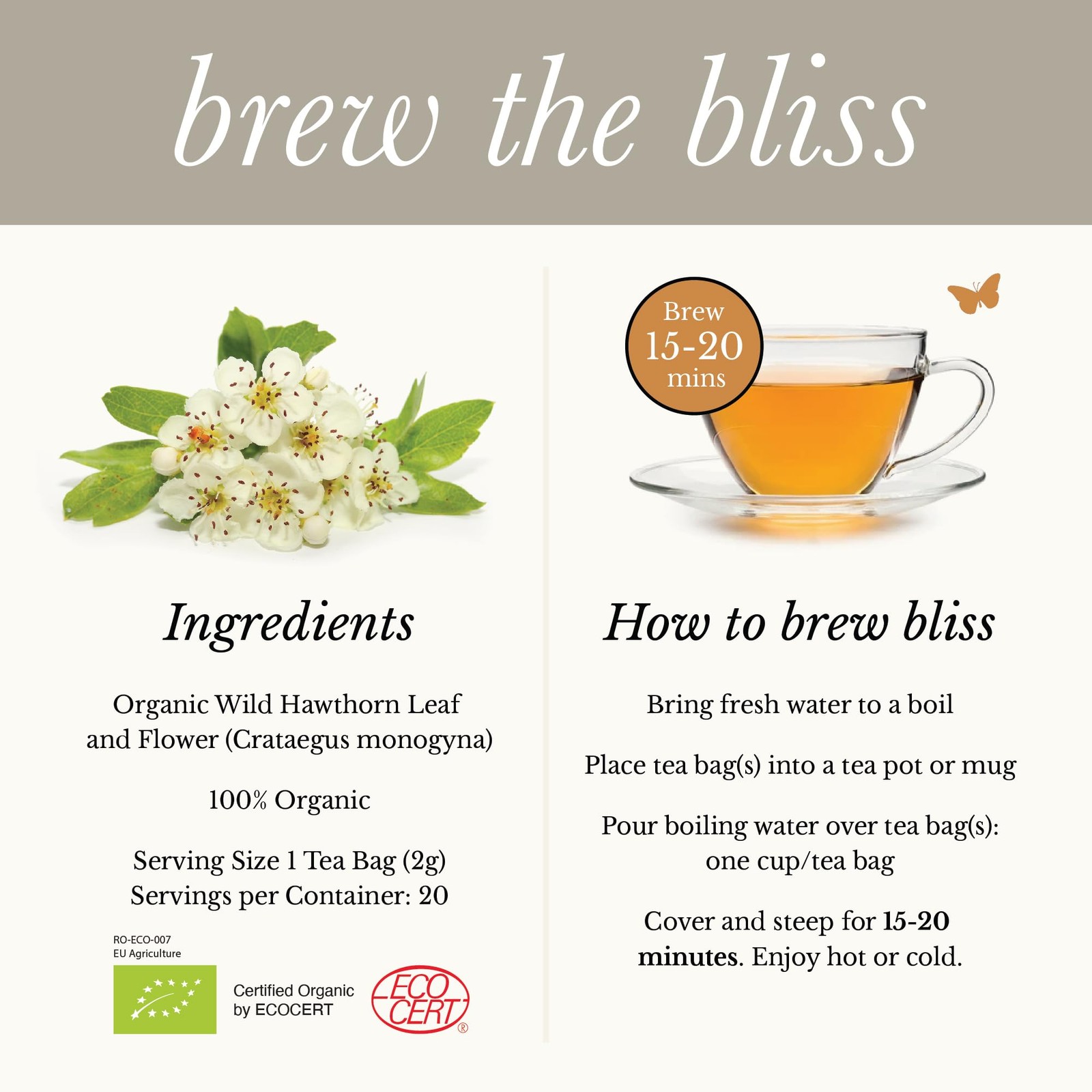 Wild Bliss Organic Wild Hawthorn Leaf Flower – Caffeine Free Herbal Tea – He…