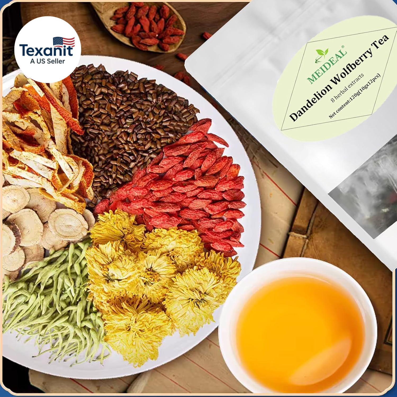 Dandelion Wolfberry Tea, 8 Natural Herbal Ingredients, Dandelion Teabag Organic,