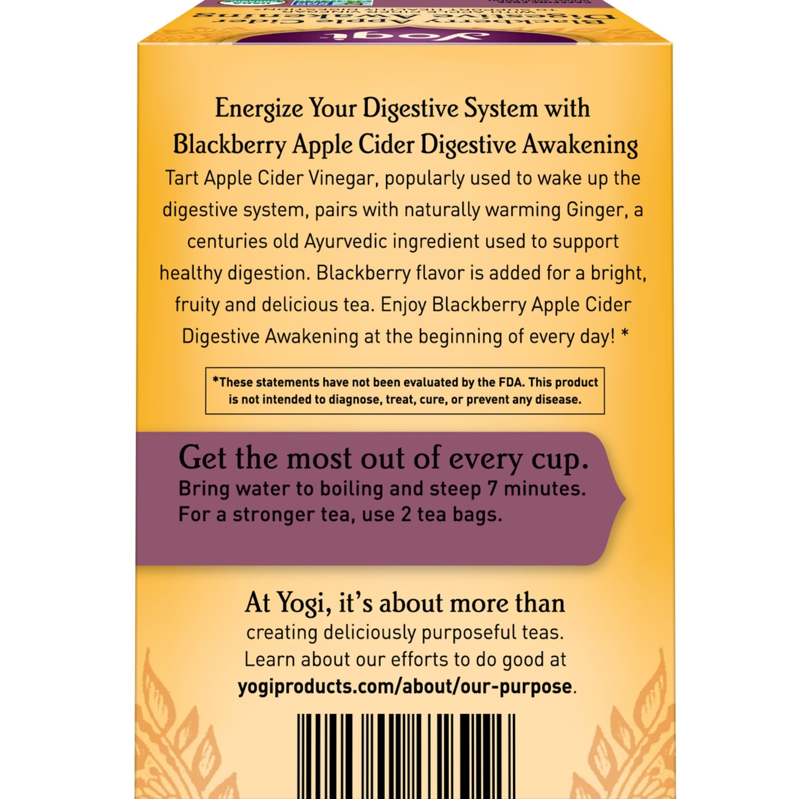 Yogi Organic Blackberry Apple Cider Digestive Awakening Tea 16 Count Pack