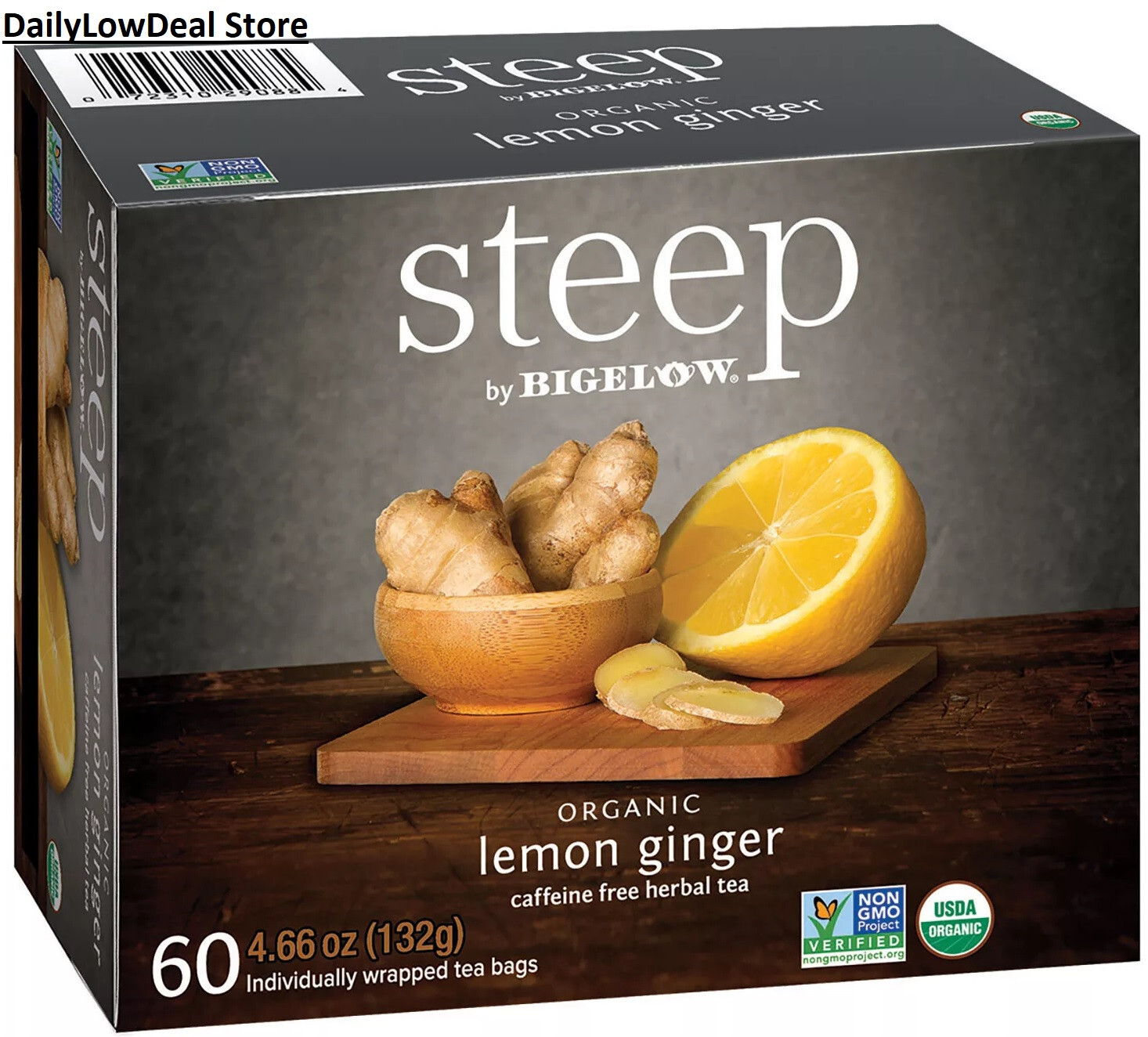 Steep by Bigelow USDA Organic Lemon Ginger Herbal Tea ( 60 Tea Bags) FREE SHIP!!