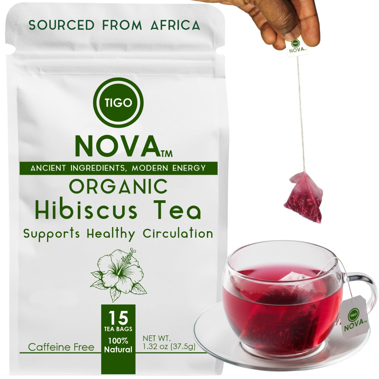 Premium Organic Hibiscus Tea Bags, 100% Natural and Organic Ingredients, Antioxi