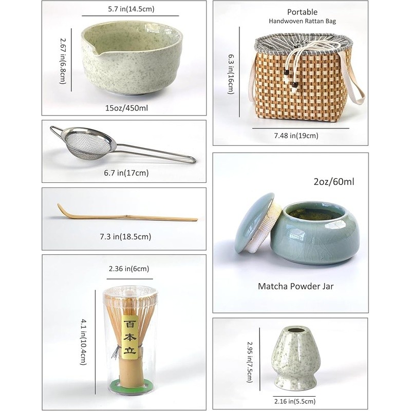 Travel Matcha Tea Set W/ Whisk Bowl Storage Jar Portable Accessories & Sifter US