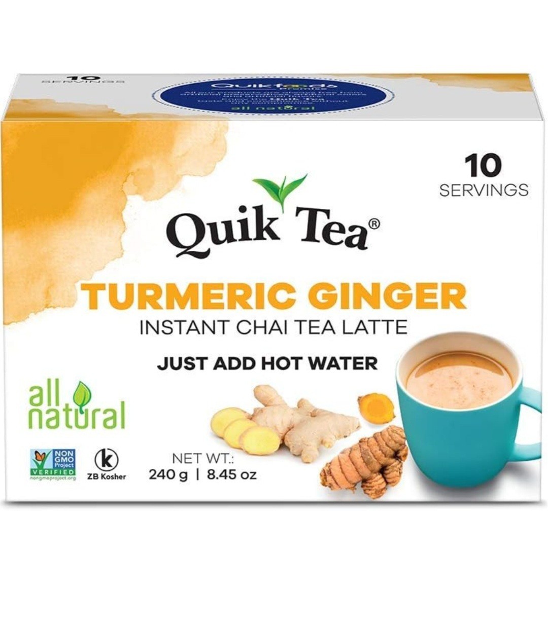 QuikTea Chai Tea Latte, Tumeric Ginger, 34 Oz, 10 count (Pack of 4)