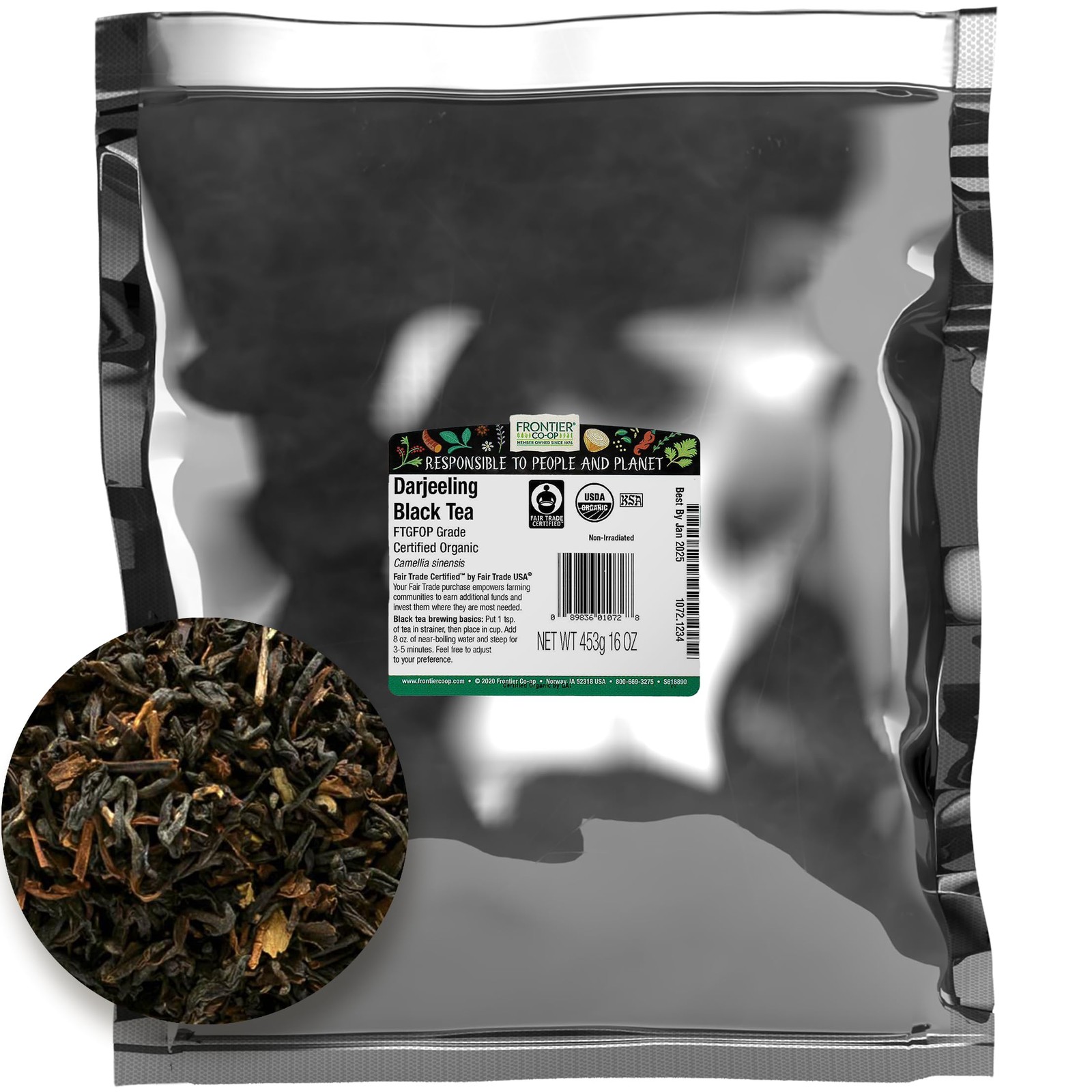 Frontier Co-Op Organic Darjeeling Black Tea 16 Ounce Aromatic Floral Brew