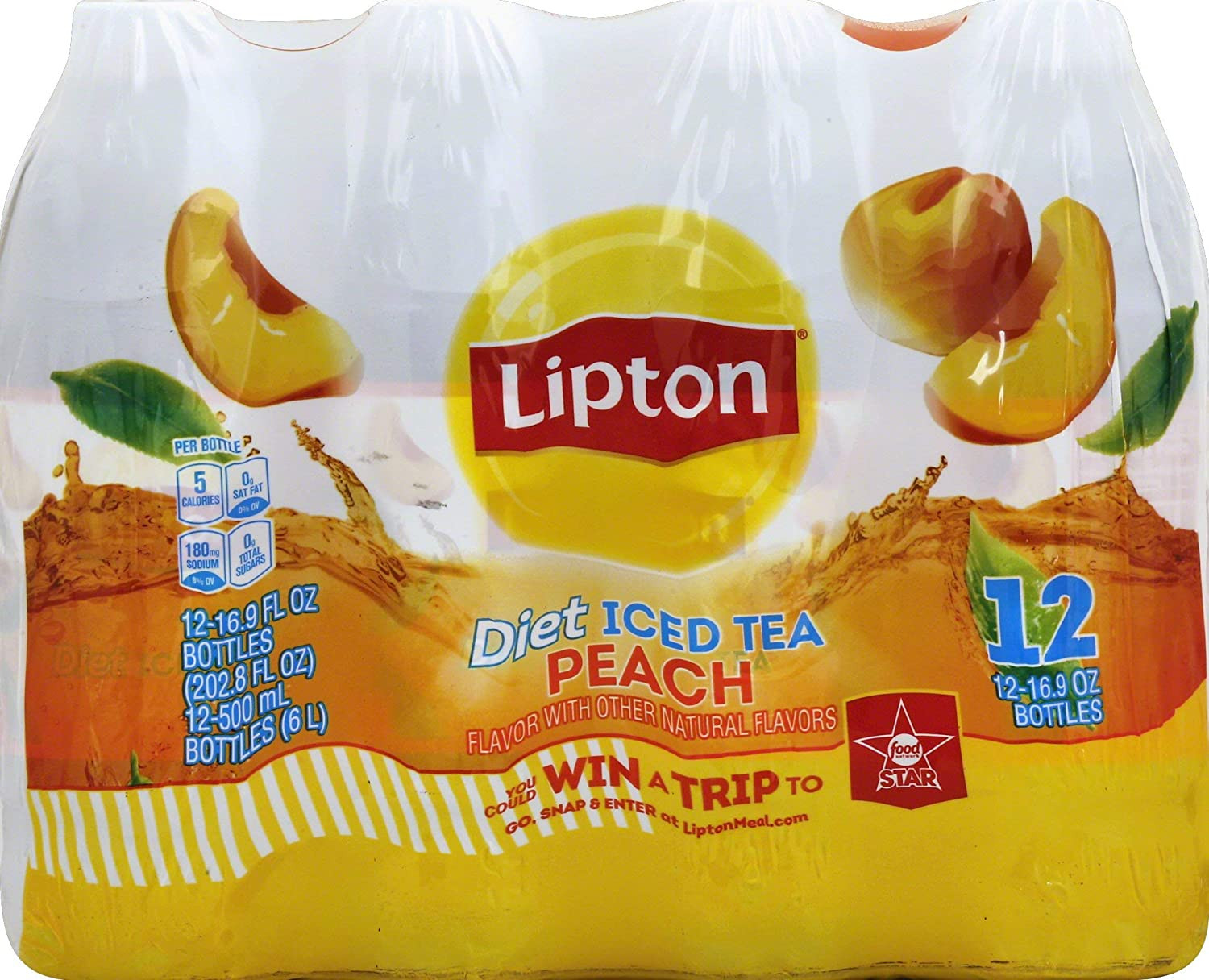 Lipton Diet Iced Tea, Peach, 16.9 Fluid Ounces, 12 Pack