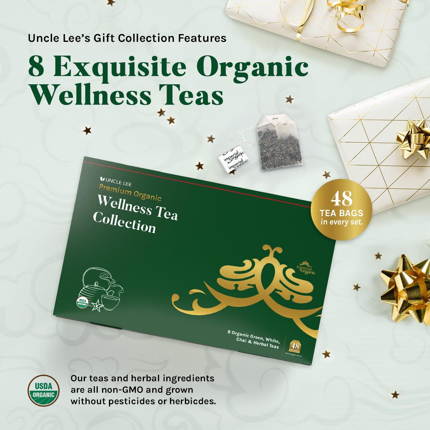 Tea Variety Gift Set Organic 8 Teas 6 Bags Each 3.3 Oz 48 Tea Bags