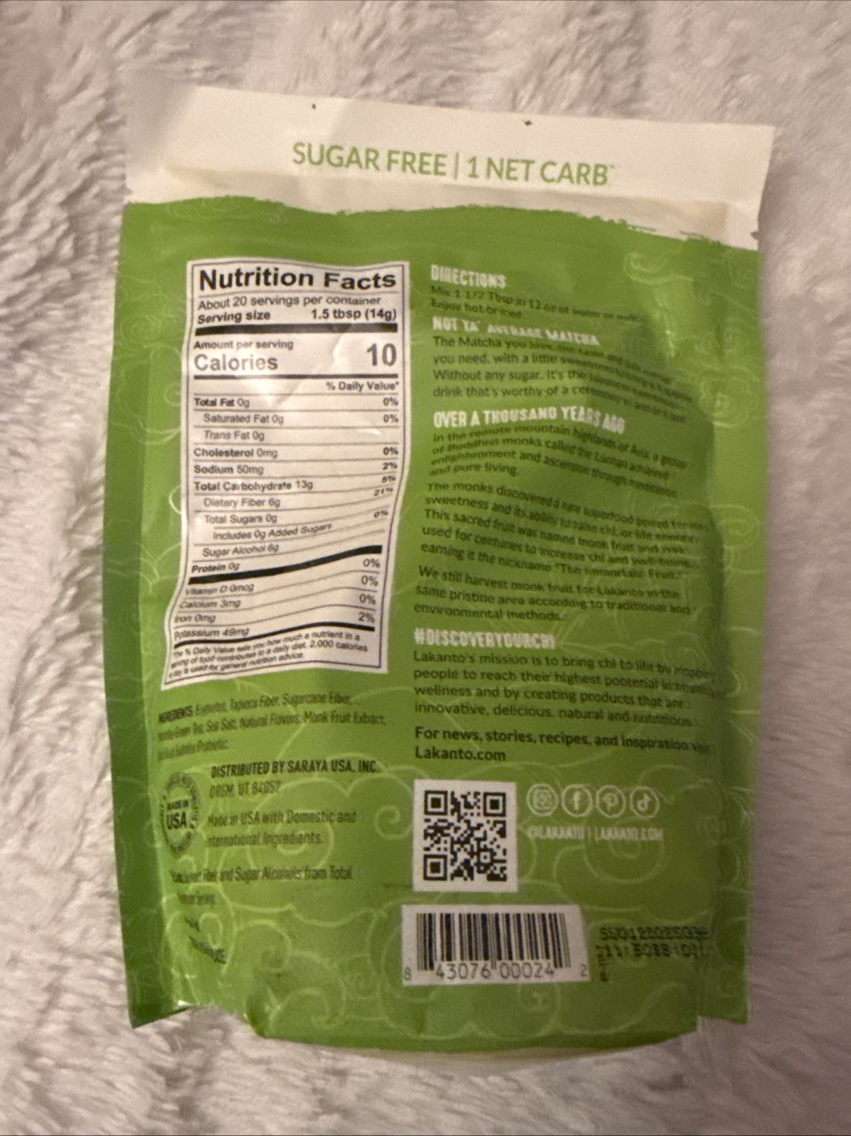 Lakanto Matcha Green Tea Powder 10oz Vegan Sugar Free Gluten Free Exp 01/2027