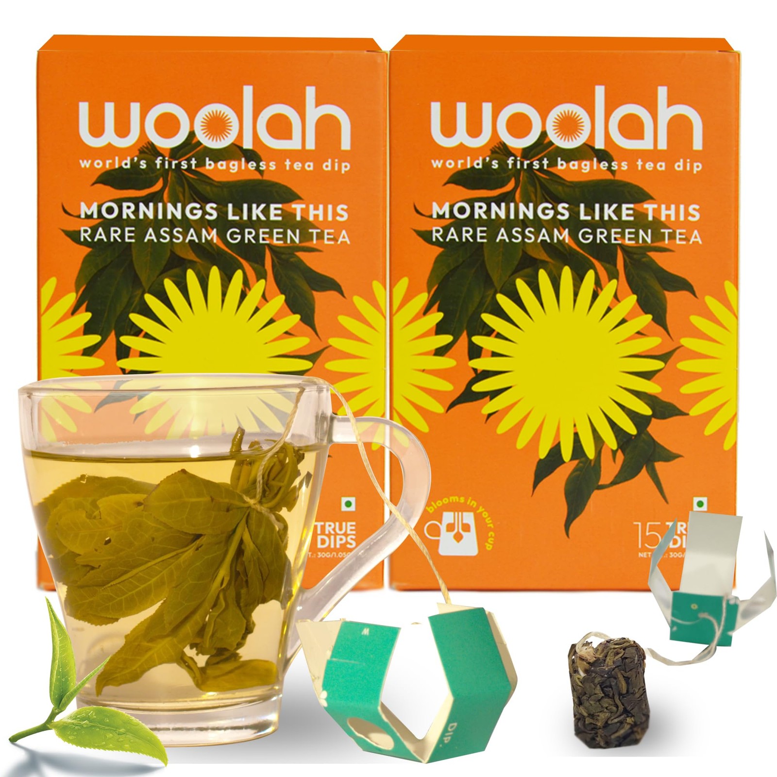 Woolah Assam Green Tea Organic Plastic Free 30 Dips 60 Cups