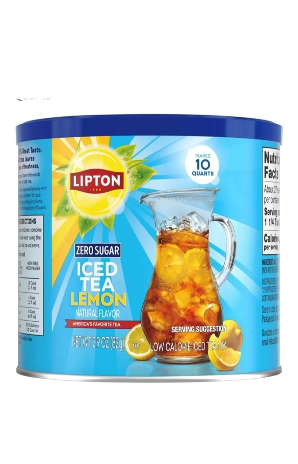 1 Lipton ZERO SUGAR Iced Tea Mix LEMON 2.9 oz Makes 10 Quarts 82g