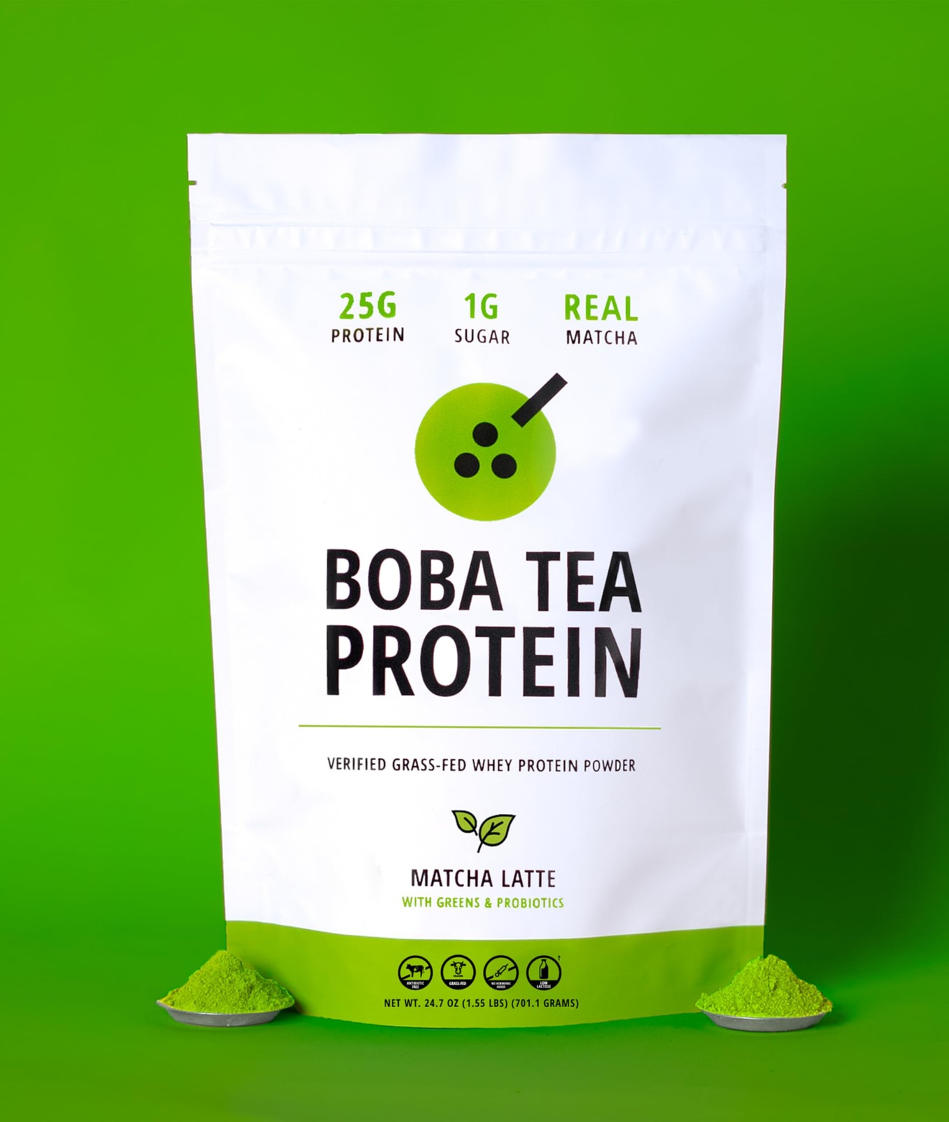 Boba Tea Protein Matcha Latte | 25g GrassFed Whey Protein Isolate Powder | Gl…