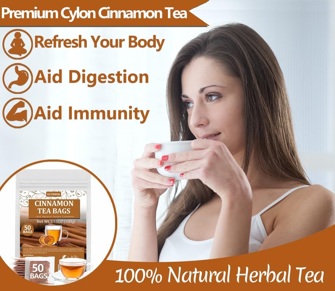 Cinnamon Tea Bags 100% Ceylon Cinnamon Natural Caffeine Free 50 Count