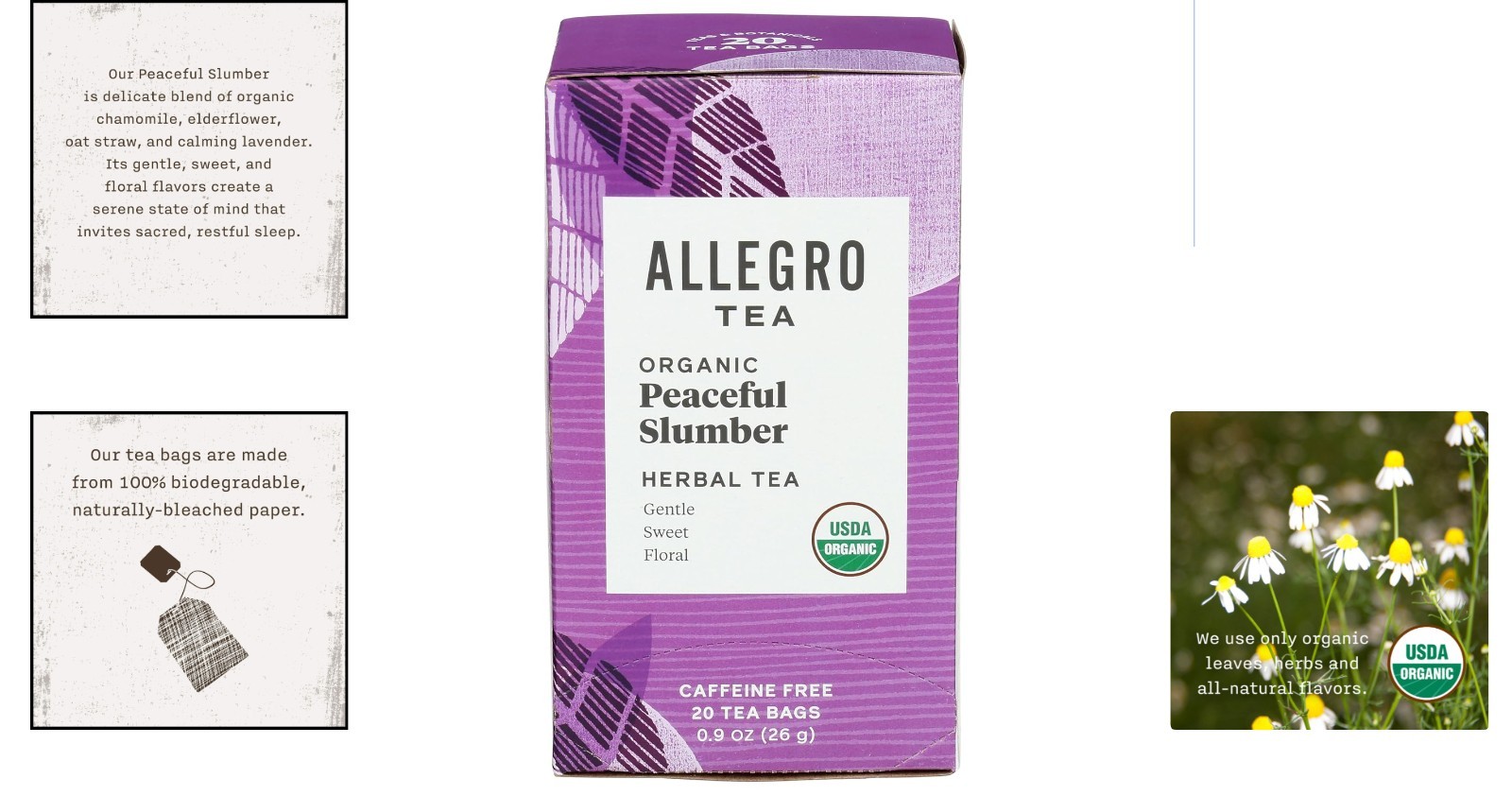 Caffeine-Free Herbal Tea Bags – Allegro Organic Peaceful Slumber, 20 Count
