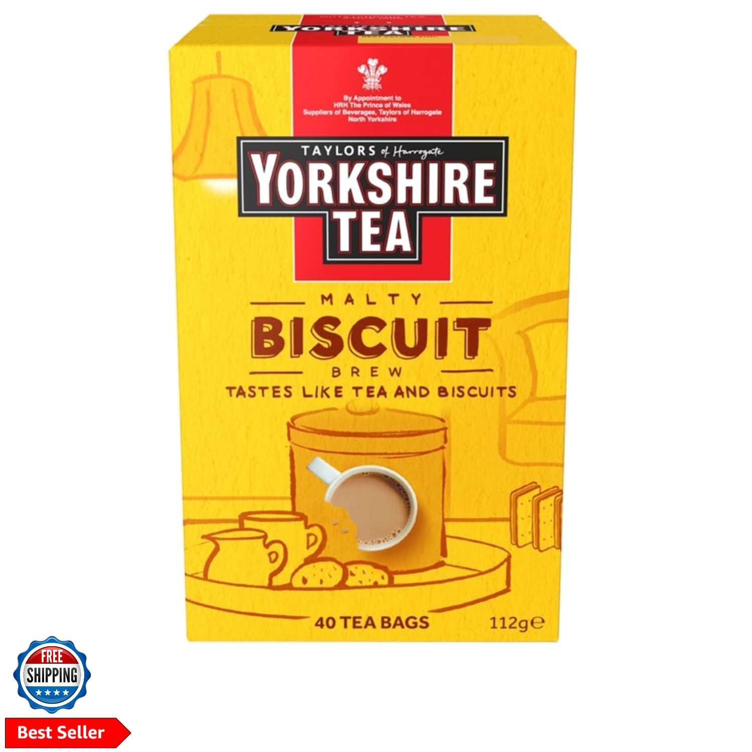 Yorkshire Tea Malty Biscuit Brew, Black Tea, Pillow Tea Bags, 40 Count Pack o…