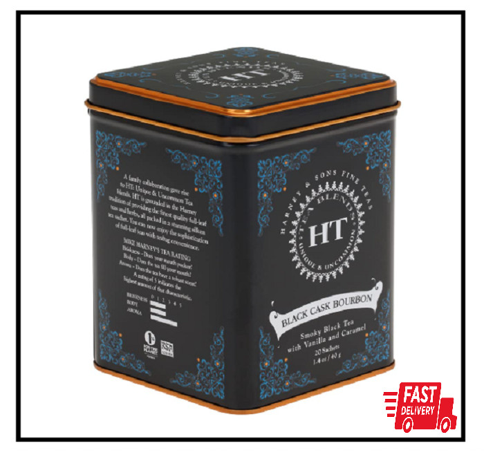 Harney & Sons Black Cask Bourbon Tea Smoky Black Tea w/ Light Caramel 20 Sac…
