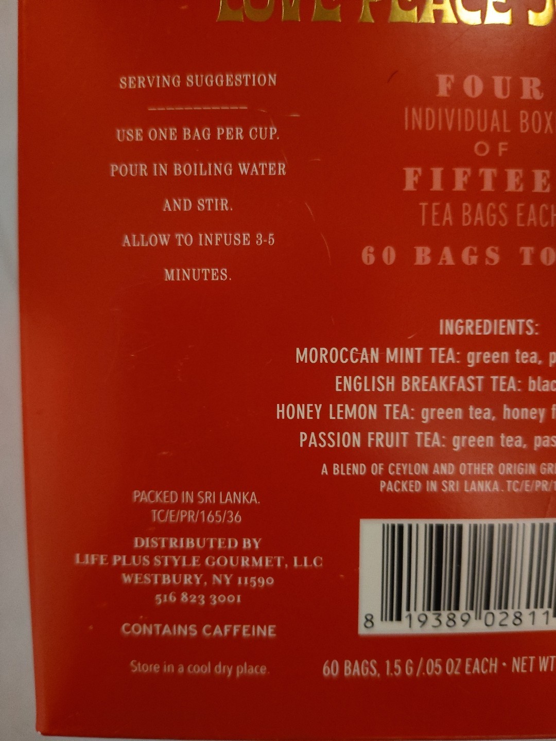 Tea Wisdom 60 Tea Bags Love Peace Joy Hope