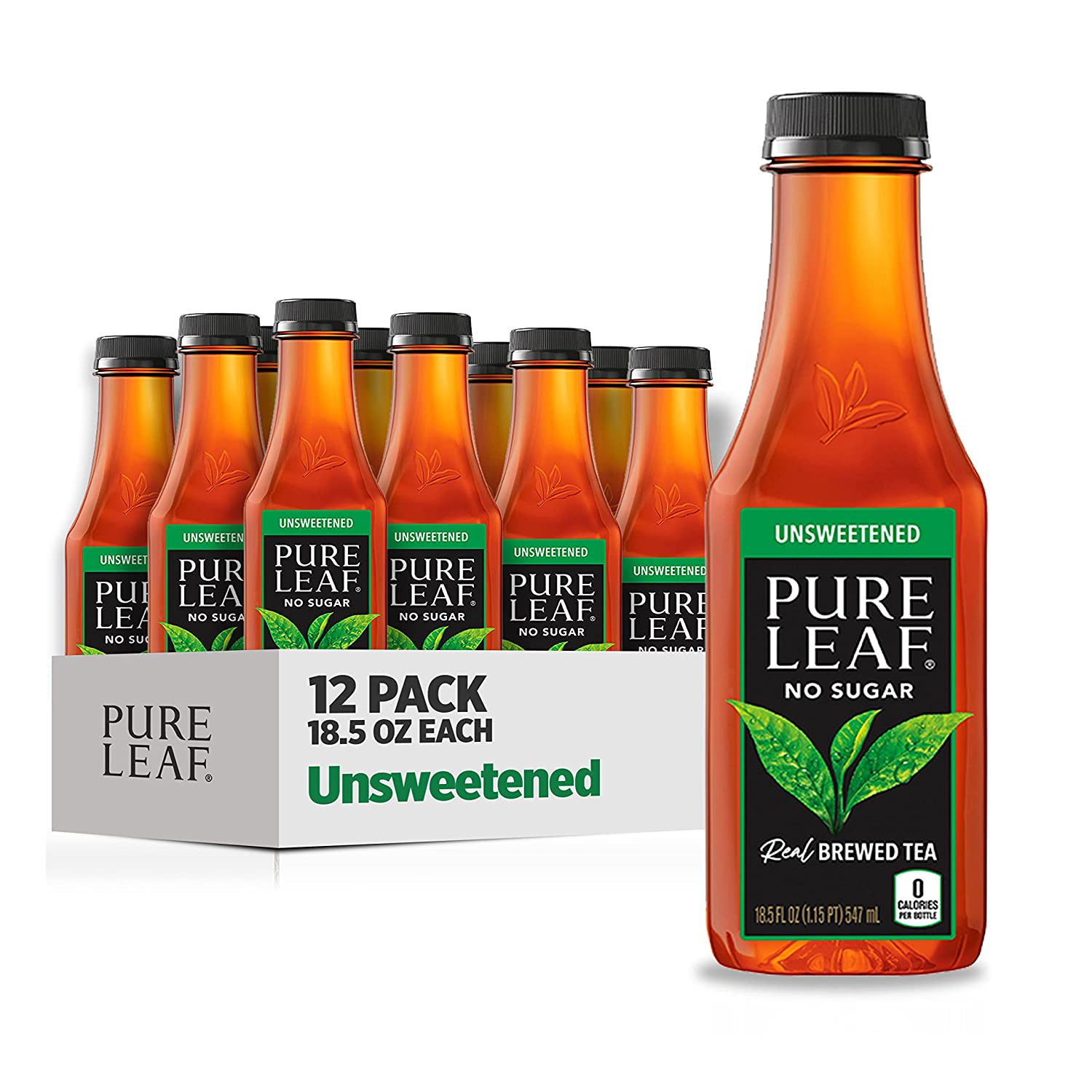 Pure Leaf Iced Tea, Unsweetened Real Brewed 18.5 Fl Oz (Pack of 12)