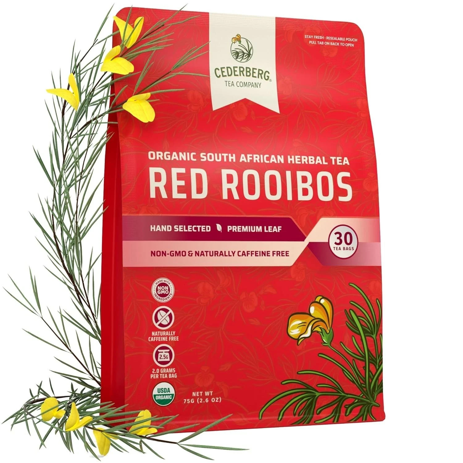 Red Rooibos Tea Bags USDA Organic South African Herbal Tea Caffeine Free