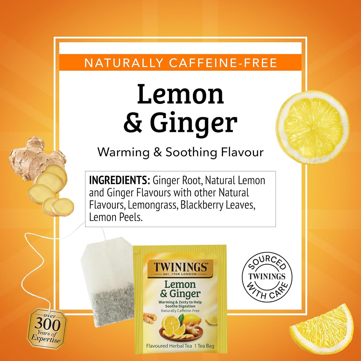 Lemon & Ginger Herbal Tea Individually Wrapped Bags, 100 Count (Pack of 1), Tang