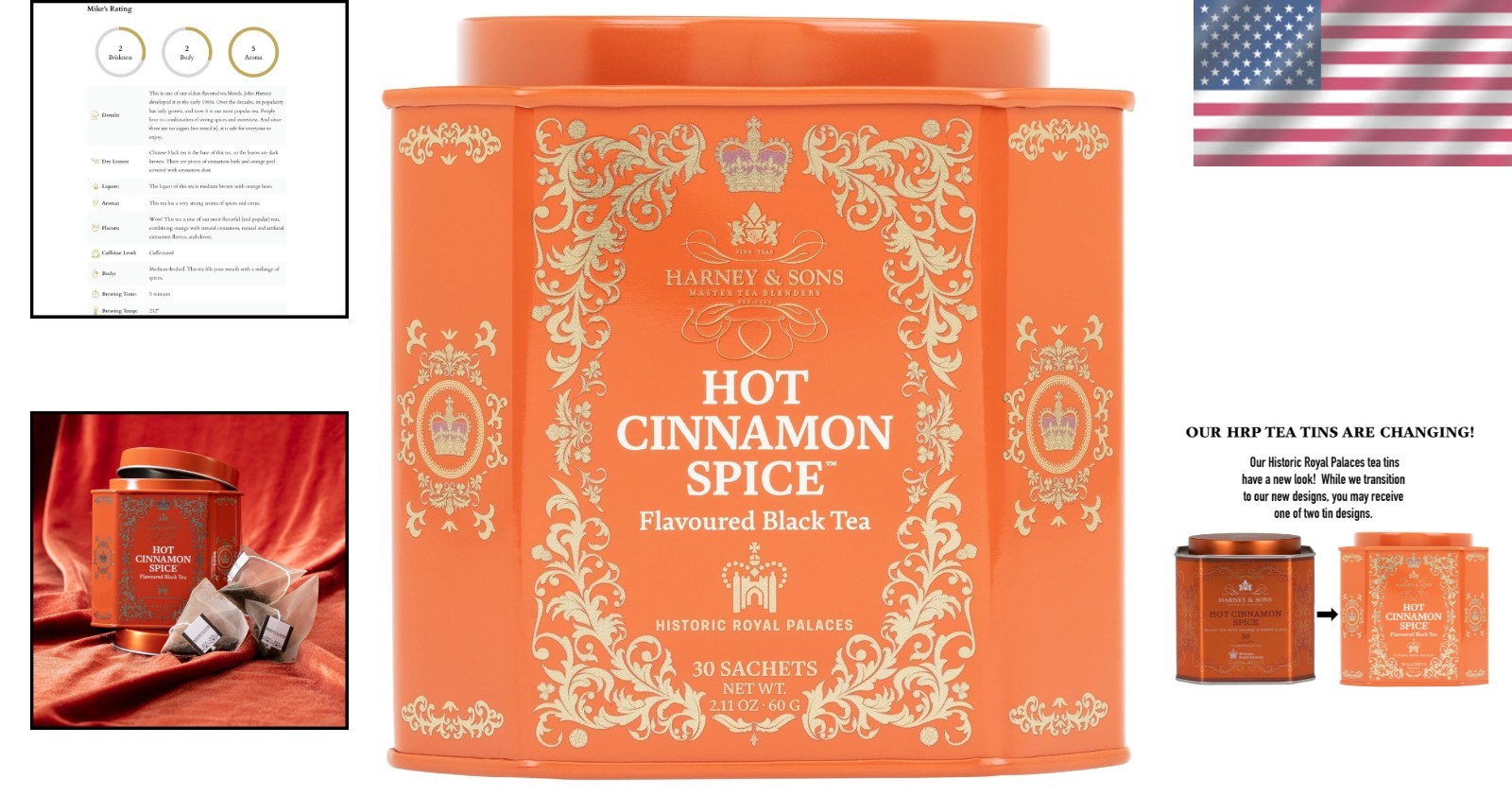Cinnamon Orange Peel Black Tea in Classic Tin – 30 Sachets, Kosher Certified