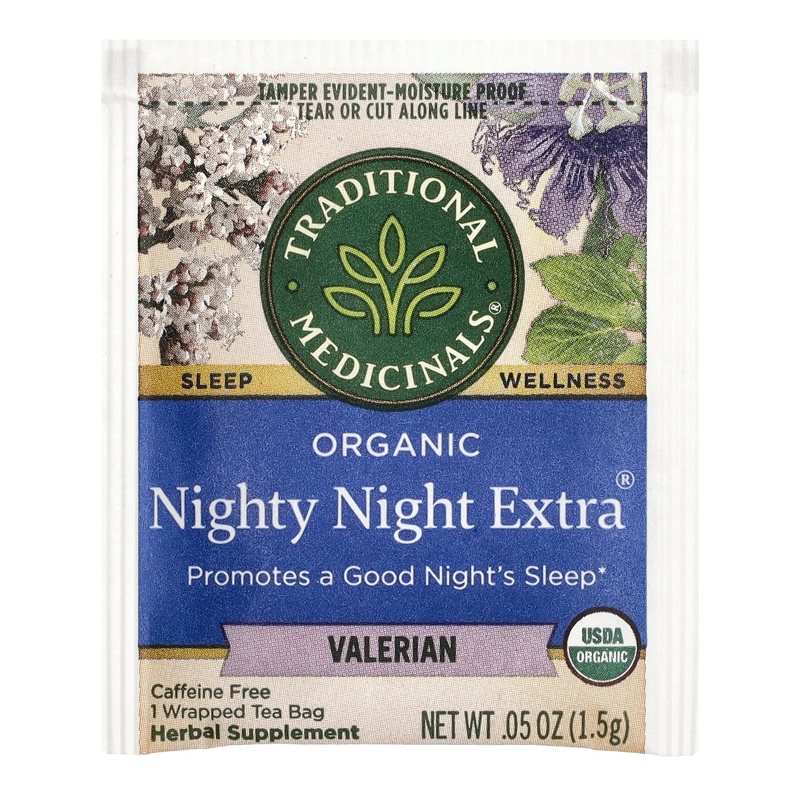 Organic Nighty Night Extra, Lemon Balm & Valerian, Caffeine Free, 16 Wrapped Tea