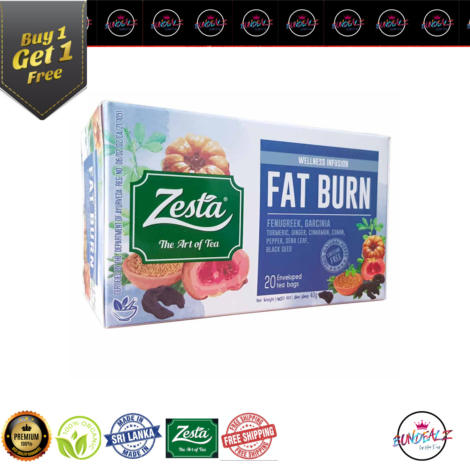 ZESTA Wellness Infusion Herbal Fat Burn Ceylon Black tea Buy 1 Get 1 offer + FS