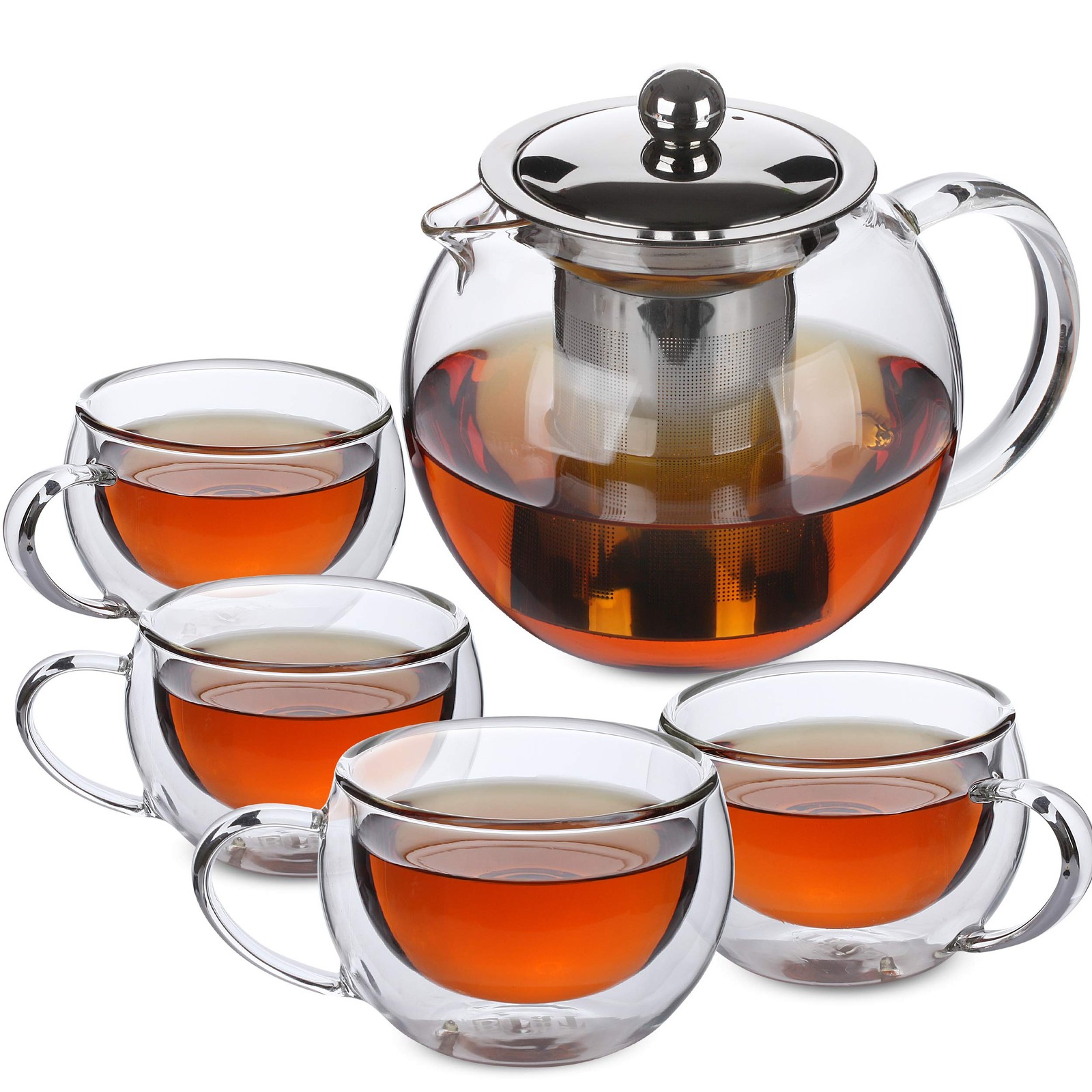 BTaT- Glass Tea Pot Set, Set of 4, Double Wall Glass Tea Cup and Kettle with …