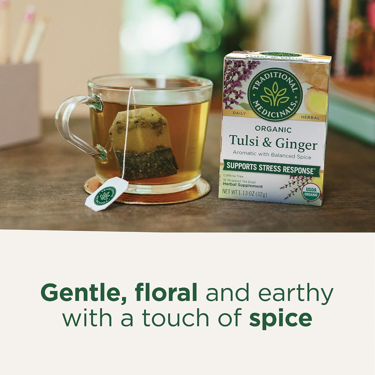 Traditional Medicinals Bagged Tea Tulsi With Ginger 16 Tea Bags 16 Bag