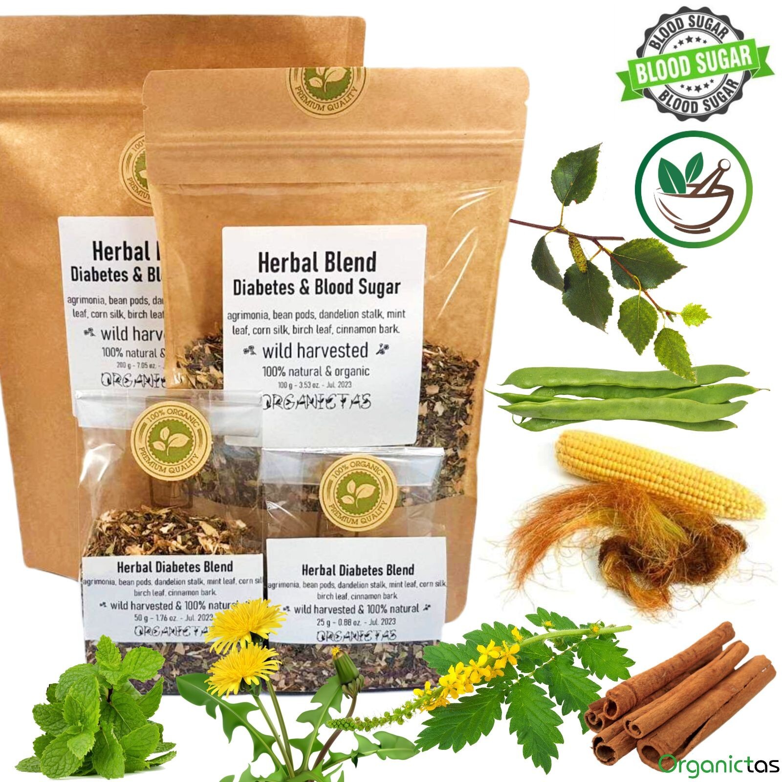 Organic Diabetic Tea – Herbal Tea for Blood Sugar – 7 Herbs Premium Quality