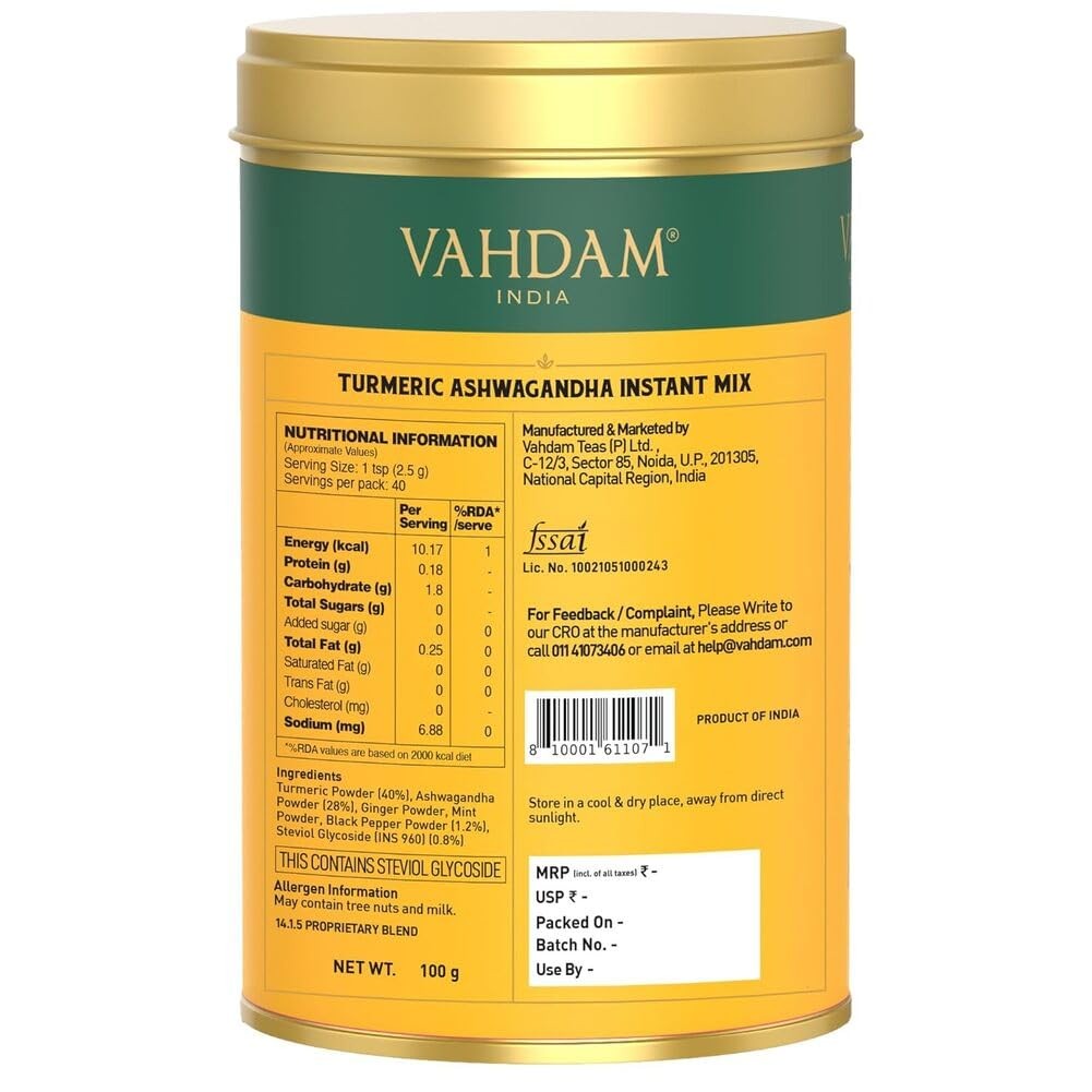 VAHDAM Turmeric Ashwagandha Latte Mix Caffeine Free Golden Milk