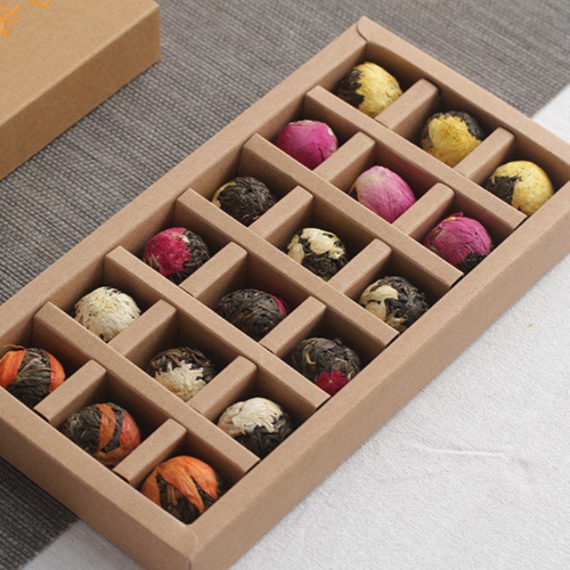 140g Yunnan Pu’er Raw Tea 18 Pcs Handmade Dragon Ball Flower Tea Gift Box Set