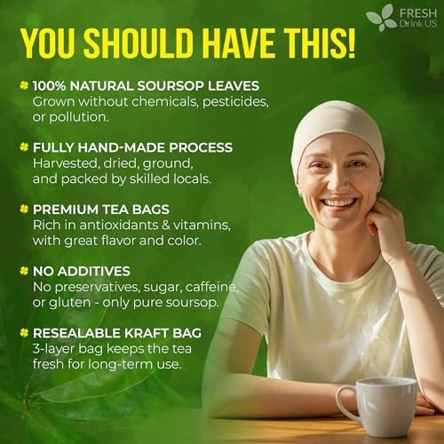 40 Premium Soursop Leaf Tea Bags – 100% Natural, Handmade, Caffeine-Free, Gluten