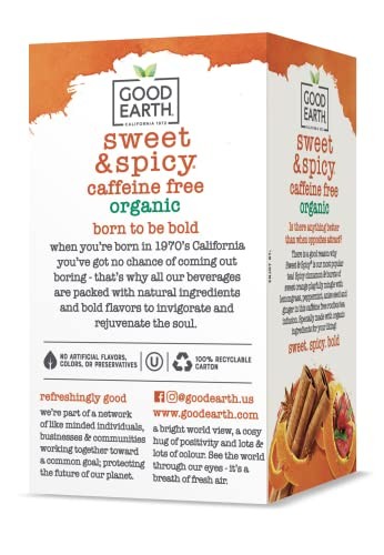 Good Earth Tea Sweet & Spicy Organic Caffeine 18 Count (Pack of 6), Black