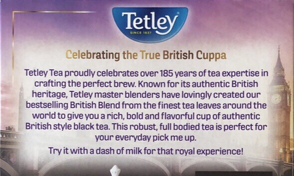Tetley British Blend Premium Black Tea, 1 Box – 80 Count Tea Bags. Net WT 7oz