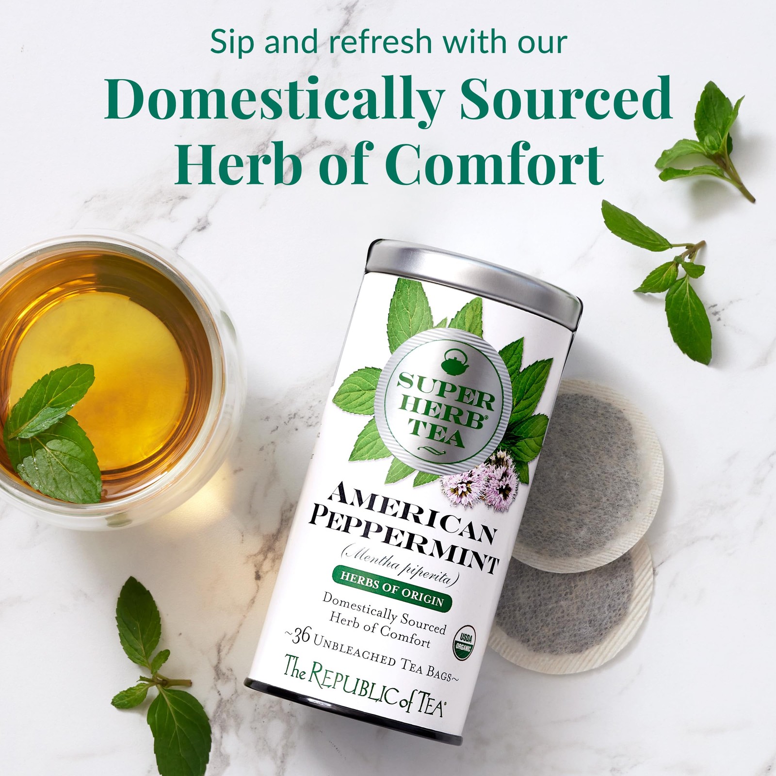 — Organic American Peppermint SuperHerb Tea Tin, 36 Herbal Tea Bags, Naturall…