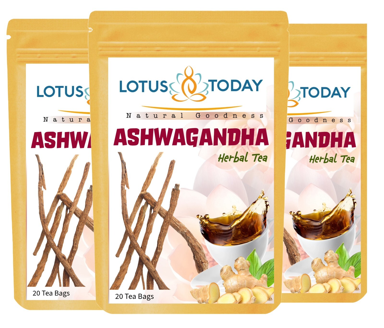 Premium Ashwagandha Tea 60 Tea Bags Rejuvenate Relax, Night time Herbal Tea