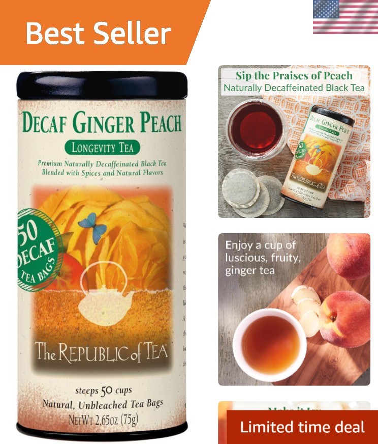 50 Elegant Teabags of Decaf Ginger Peach Black Tea – Allergen-Free Indulgence