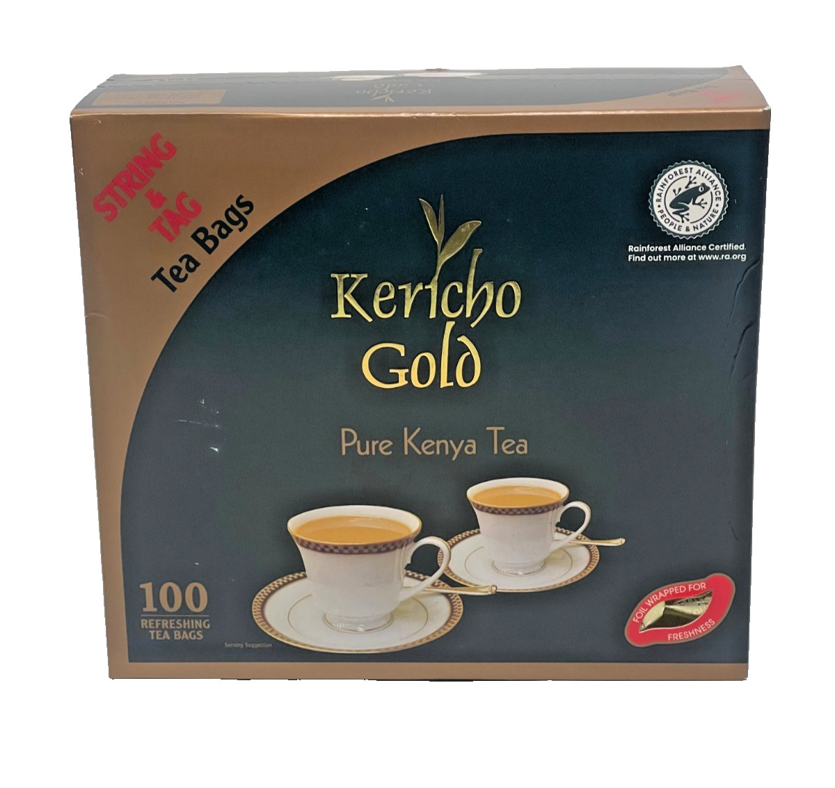 Kericho Gold Premium Black Pure Kenya Tea Bags 100 Pieces String & Tag Fairtrade