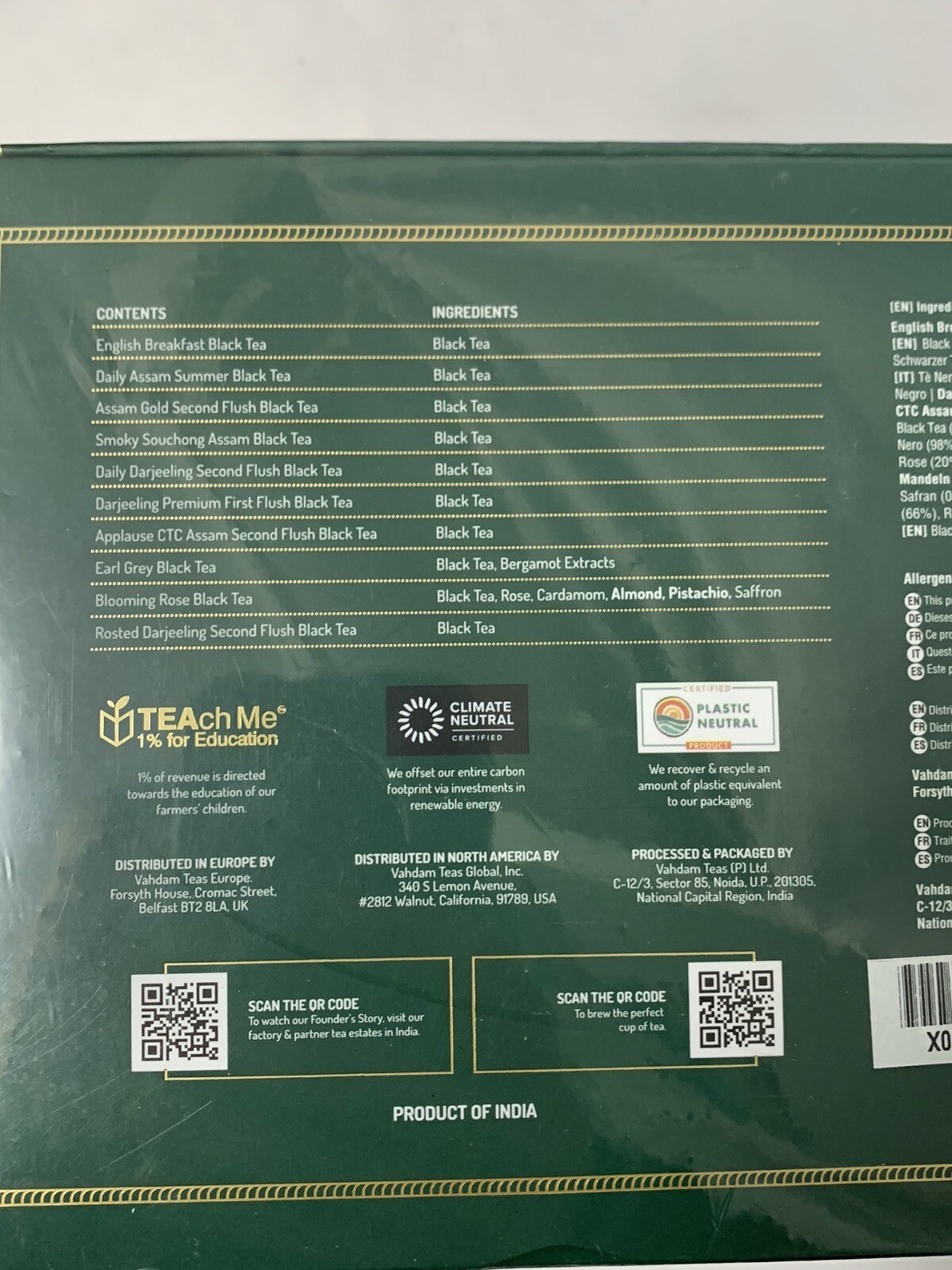 VAHDAM Black Tea Sampler 10 Loose Leaf Tea Flavors Gift Set -New Sealed