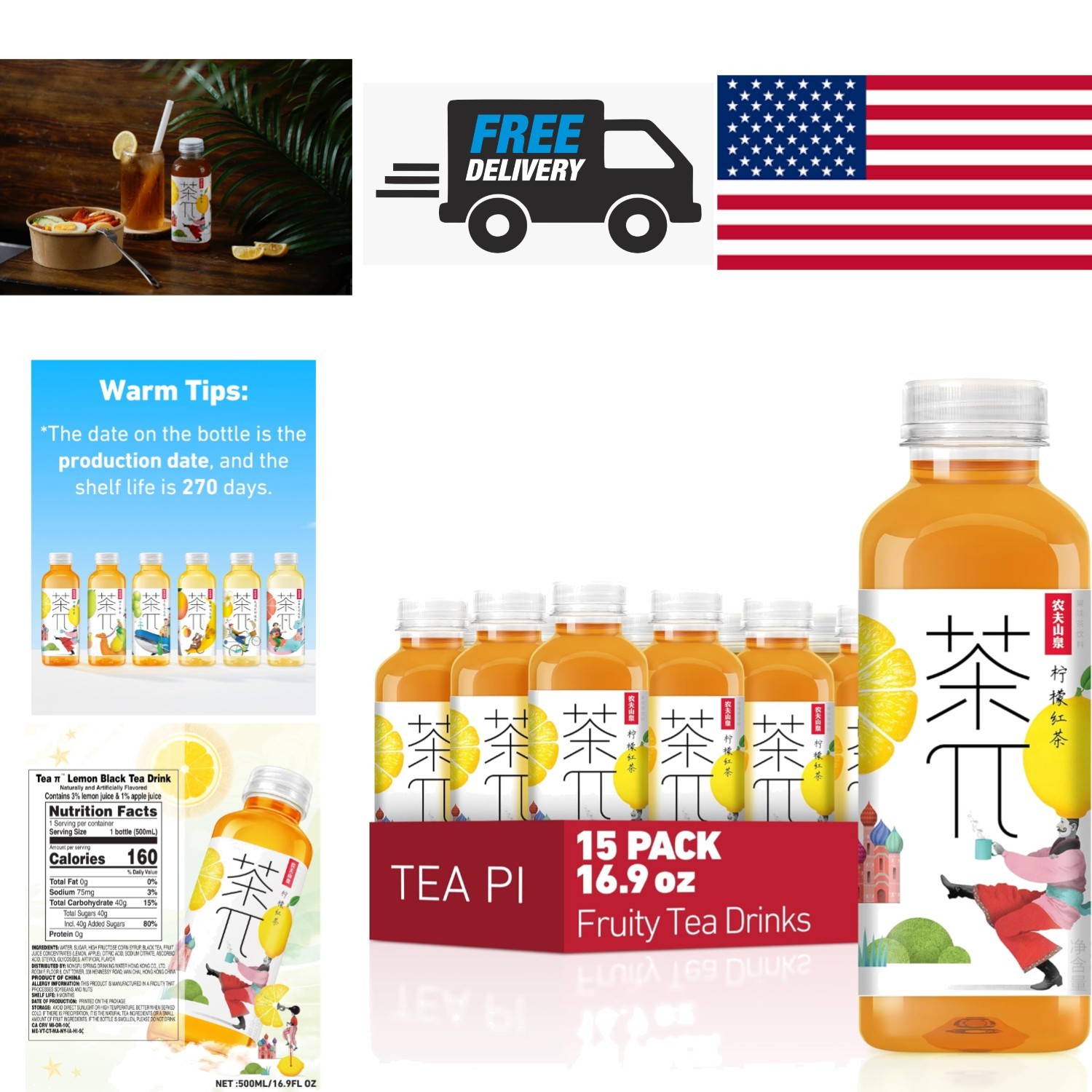 15 Pack Bottled Iced Tea Black Tea with Lemon Real Juice and Natural Ingredients