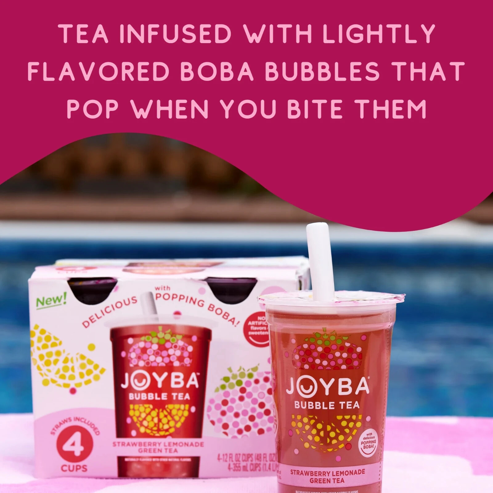Joyba Strawberry lemonade green Tea bubble tea, 12 fl oz Cup (Pack of 4)……..