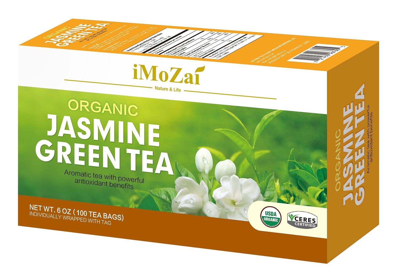 Organic Jasmine Green Tea Bags 100 Count Individually Wrapped | Lower Caffein…
