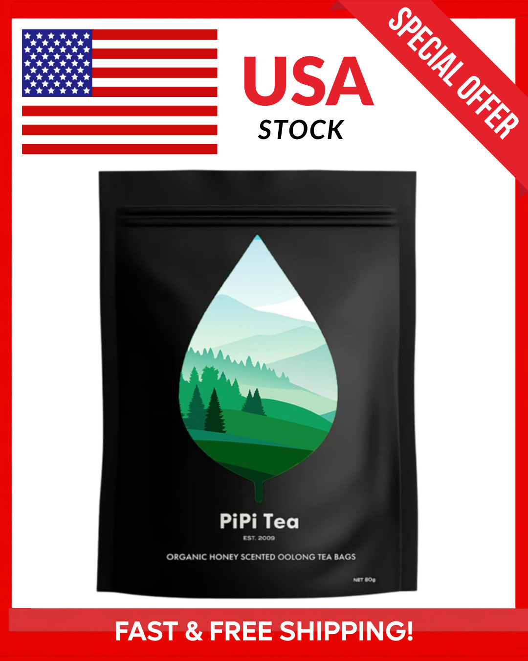 PiPi Tea Organic Oolong Bags – Whole Leaf, 20 (4g Each) 20