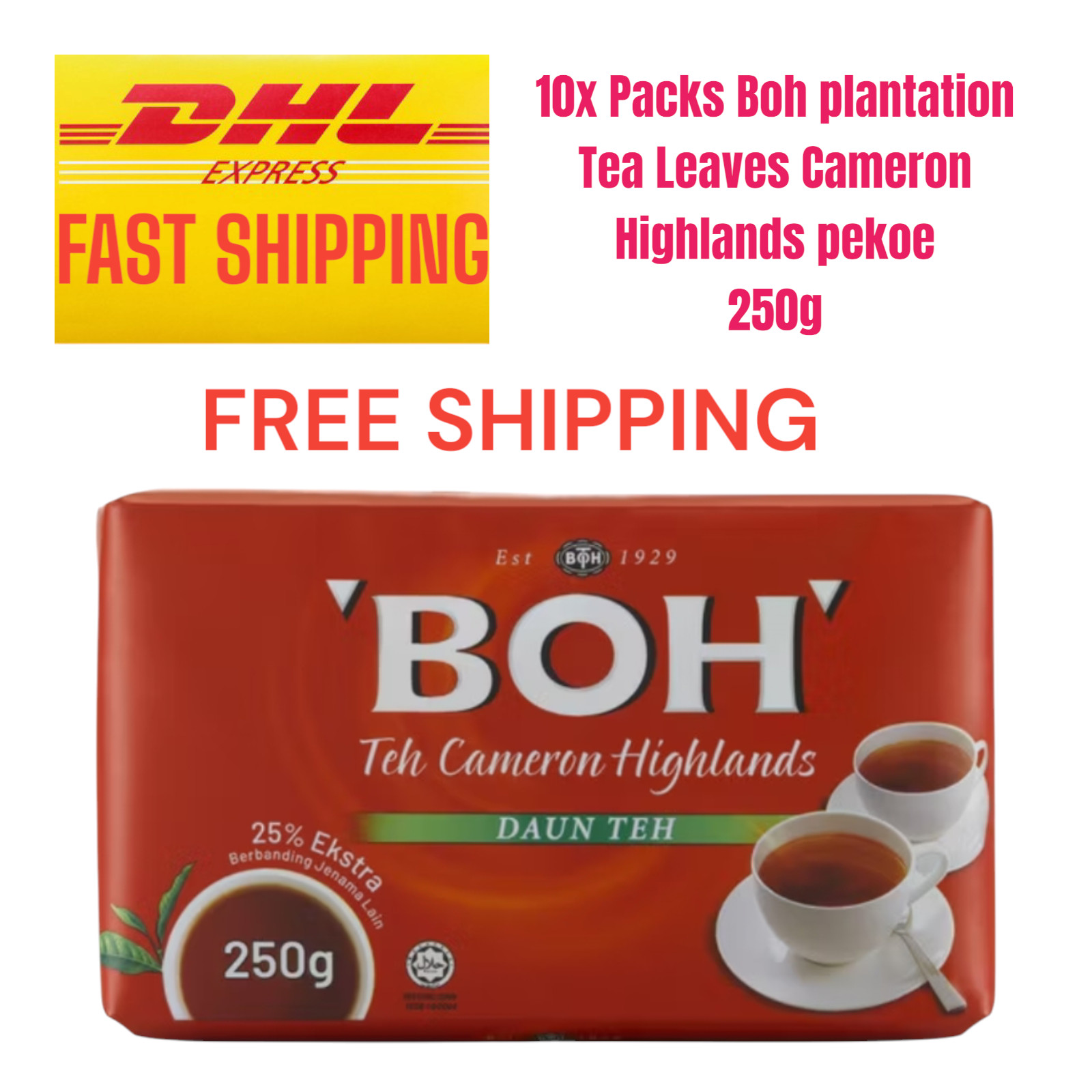 10x Packs BOH Plantation TEA LEAVES Cameron Highlands Pekoe 250g- FREE SHIPPING