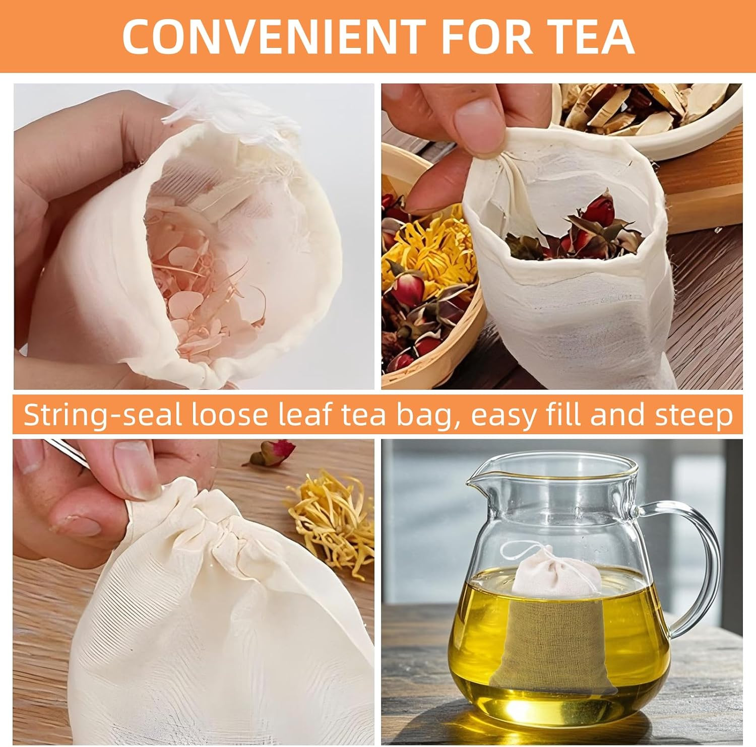 3 X 4 Inch Drawstring Tea Bag Muslin Mesh Tea Bags Reusable Tea Infusers Tea Fil