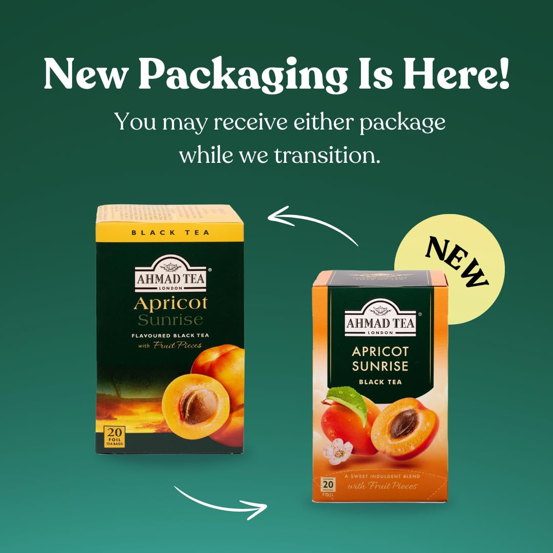 Ahmad Tea Apricot Sunrise Black Tea Bags 20 Count Fruity Flavor Antioxidant