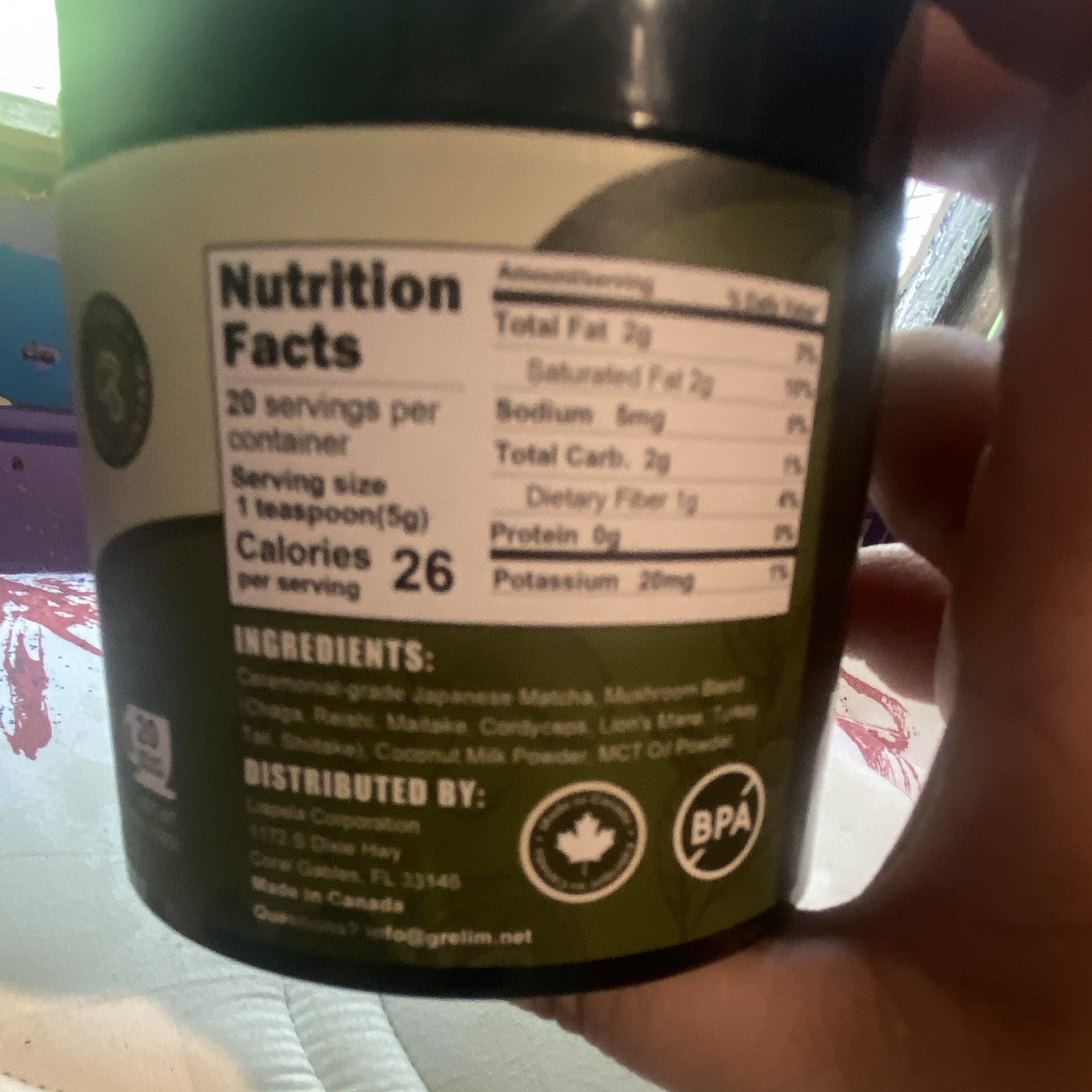 Grelim Mushroom Matcha Powder Drink Mix, 20 Servings, Keto Vegan No Sugar