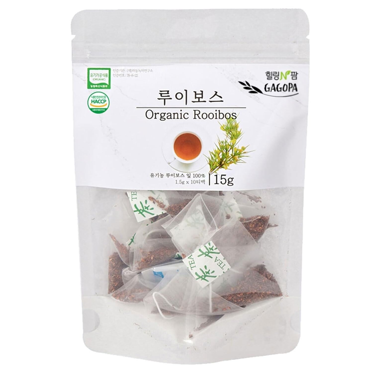 [GAGOPA] 100% Pure Organic Rooibos Herbal Tea, 1.5g x 10 Teabags (3-Pack, 30ea)