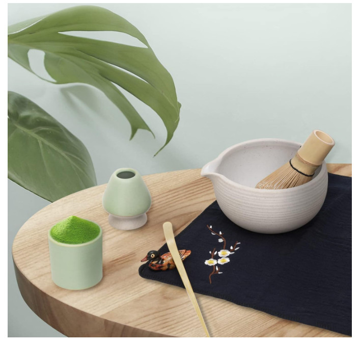 Japanese Matcha Tea Set, Matcha Bowl with Pouring Spout, Matcha Whisk, Tea Scoop