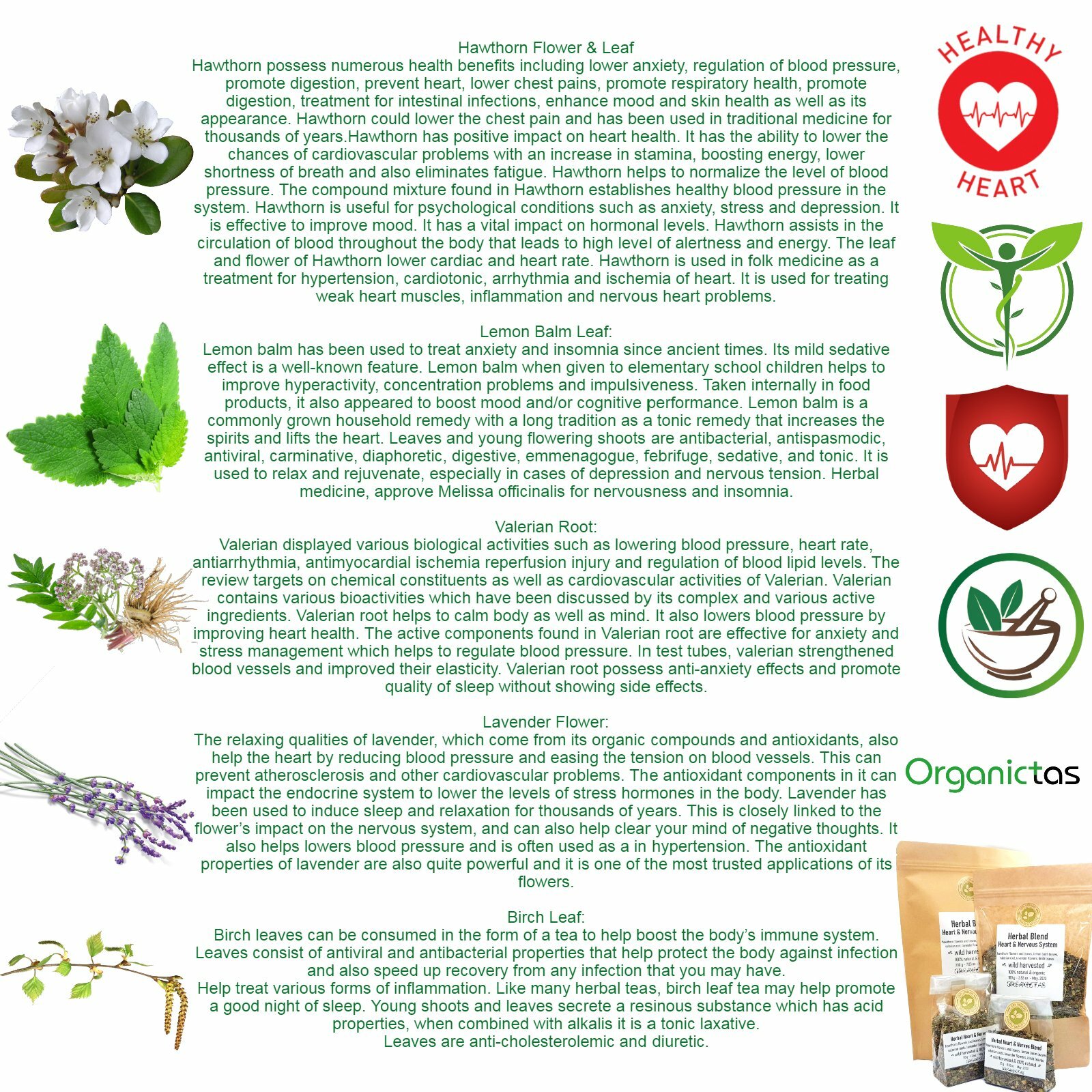 Heart Health Functional Herbal Tea Blend of 5 Selected Natural Herbs, Cardio