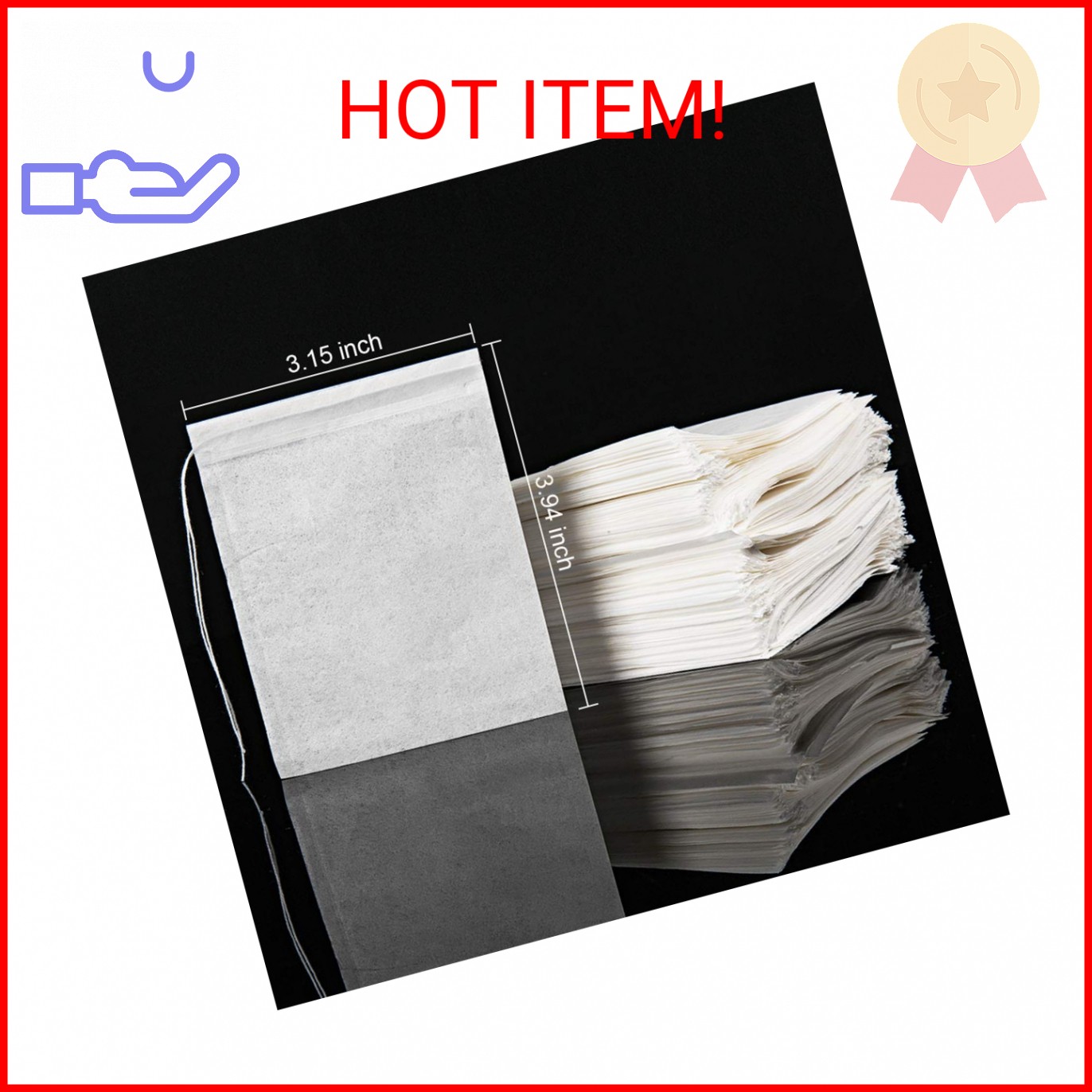 100PCS Tea Filter Bags, Disposable Tea Bags for Loose Leaf Tea, Drawstring Empty